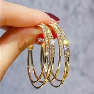 Elegant CZ Diamond Hoop Dangle Earrings